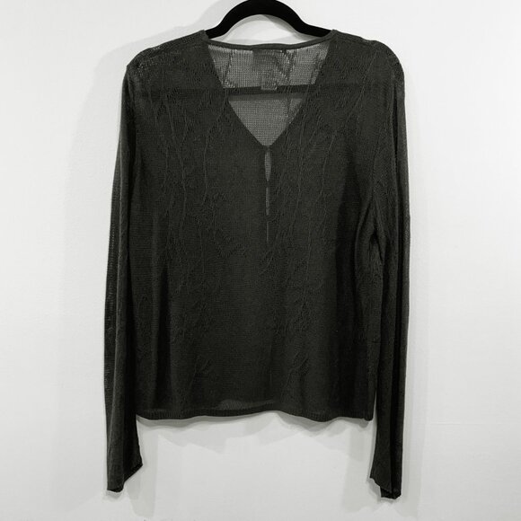 EUC Vintage Leaf Design Cardigan Dark Olive Freeport Studio MP - Picture 2 of 5